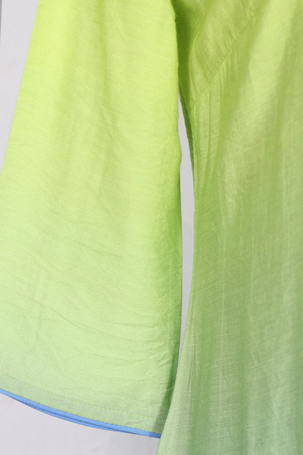Lime Green Ombre Thread Work Straight Kurta