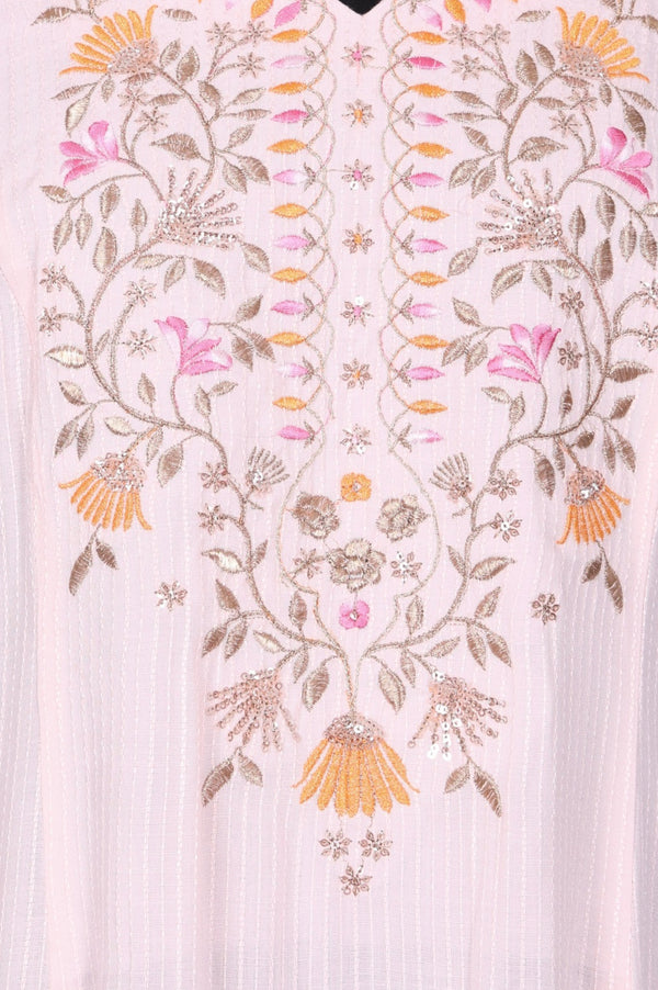 Pink Embroidered Thread Work A-line Kurta