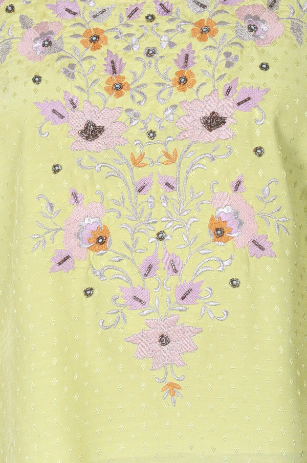 Yellow Thread Embroidered Shantung Straight Kurta