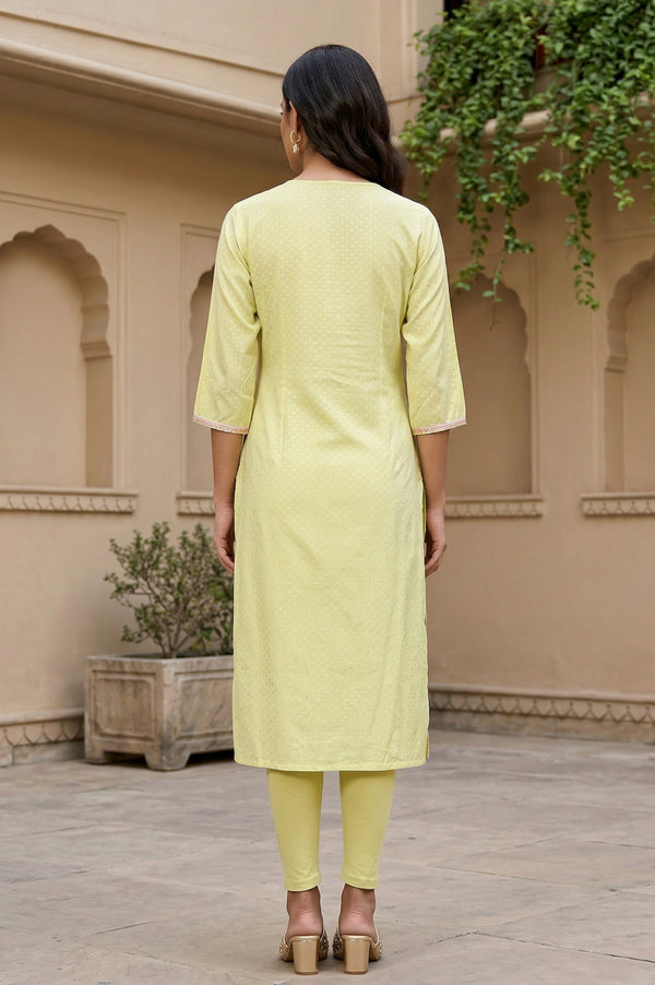 Yellow Thread Embroidered Shantung Straight Kurta