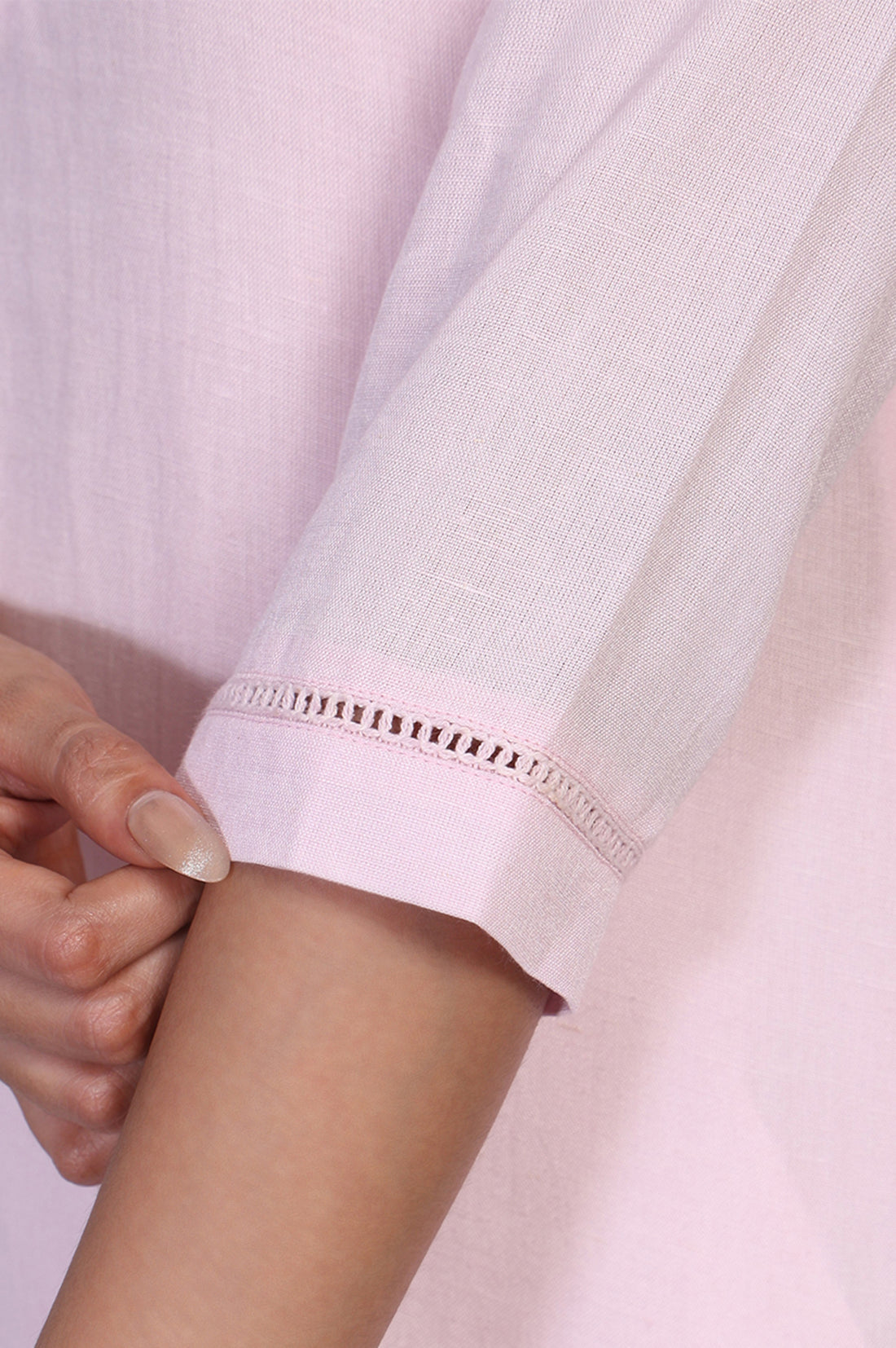 Pink Solid Lace Trim Straight Kurta