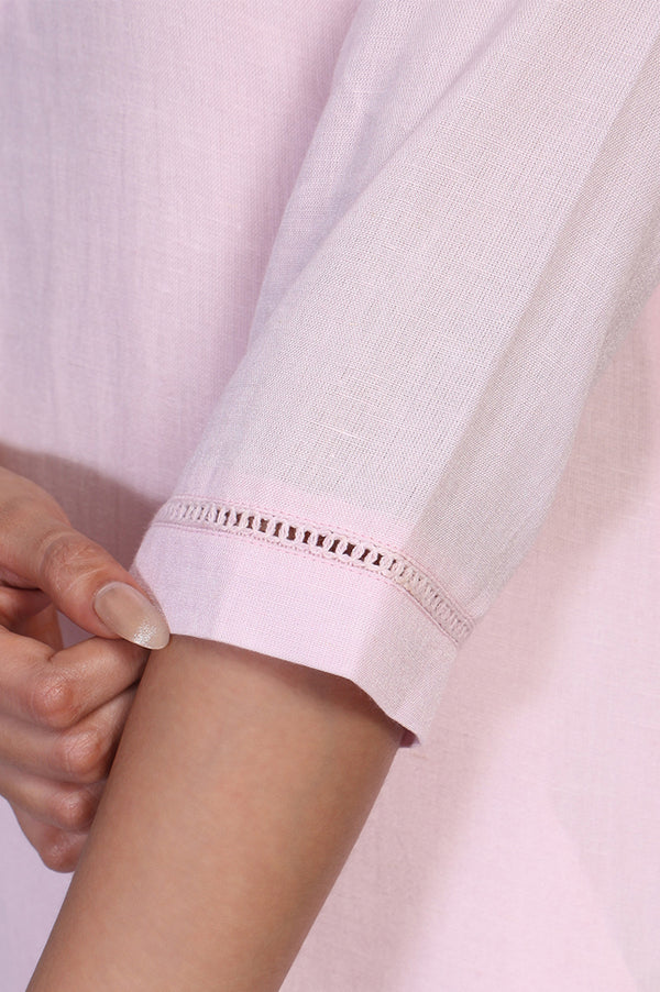Pink Solid Lace Trim Straight Kurta