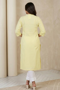 Yellow Solid Lace Trim Straight Kurta