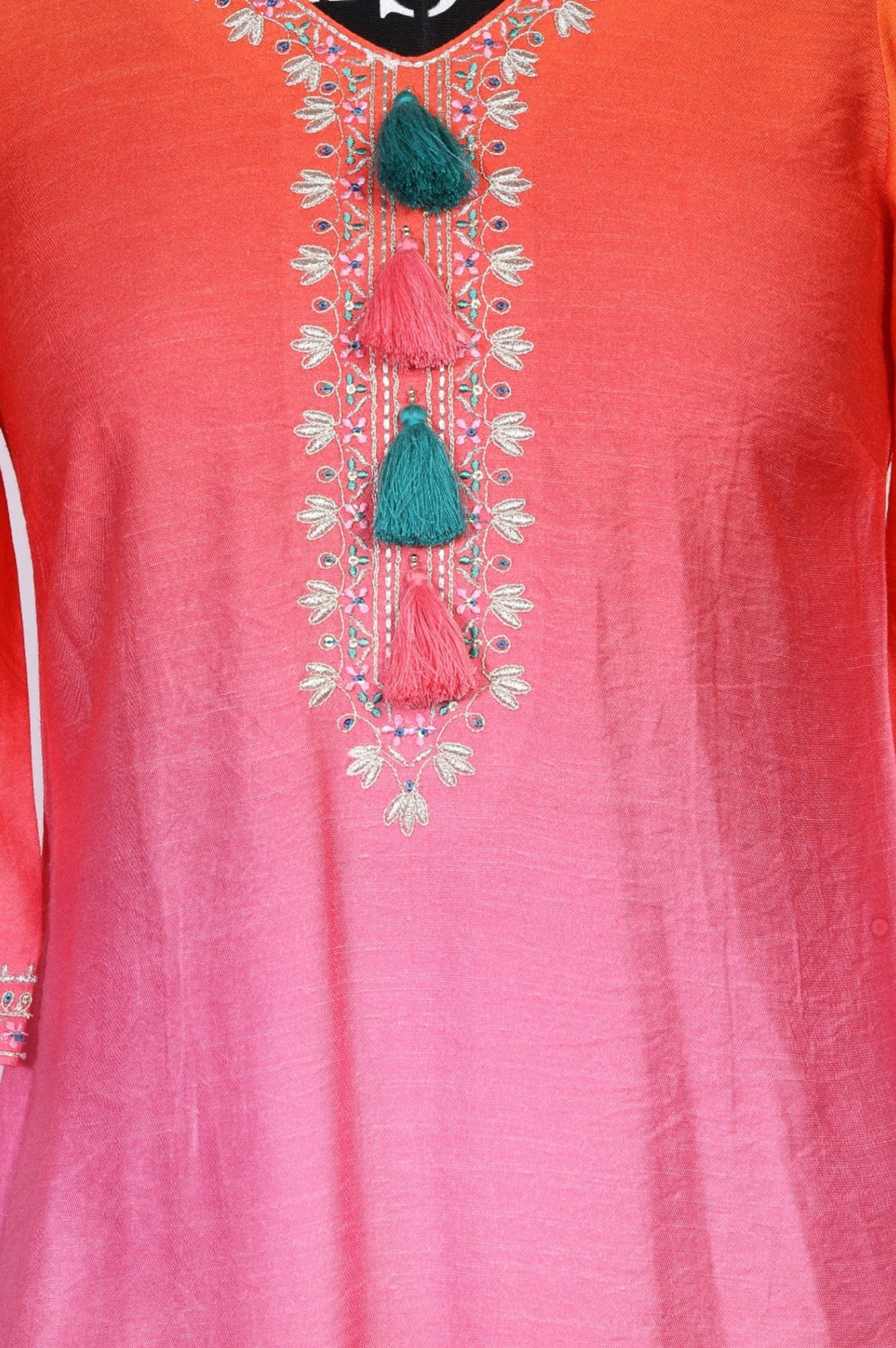 Multicolor Ombre Thread Embroidered Rayon Blend Straight Kurta
