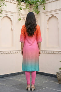 Multicolor Ombre Thread Embroidered Rayon Blend Straight Kurta