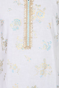 Off White Floral Printed Sequins Pure Cotton Straight Kurta