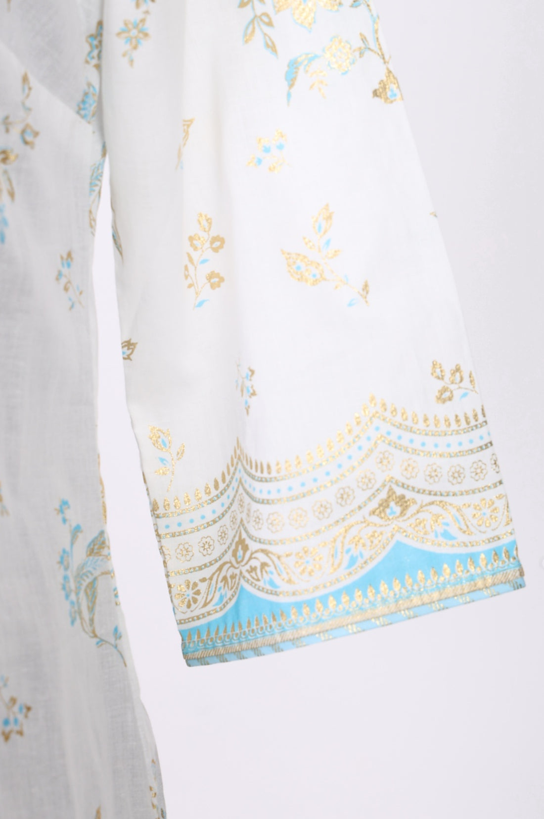 Off White Floral Printed Sequins Pure Cotton Straight Kurta