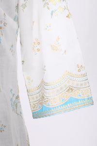 Off White Floral Printed Sequins Pure Cotton Straight Kurta