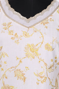 Off White Floral Printed Embroidered Rayon Straight Kurta
