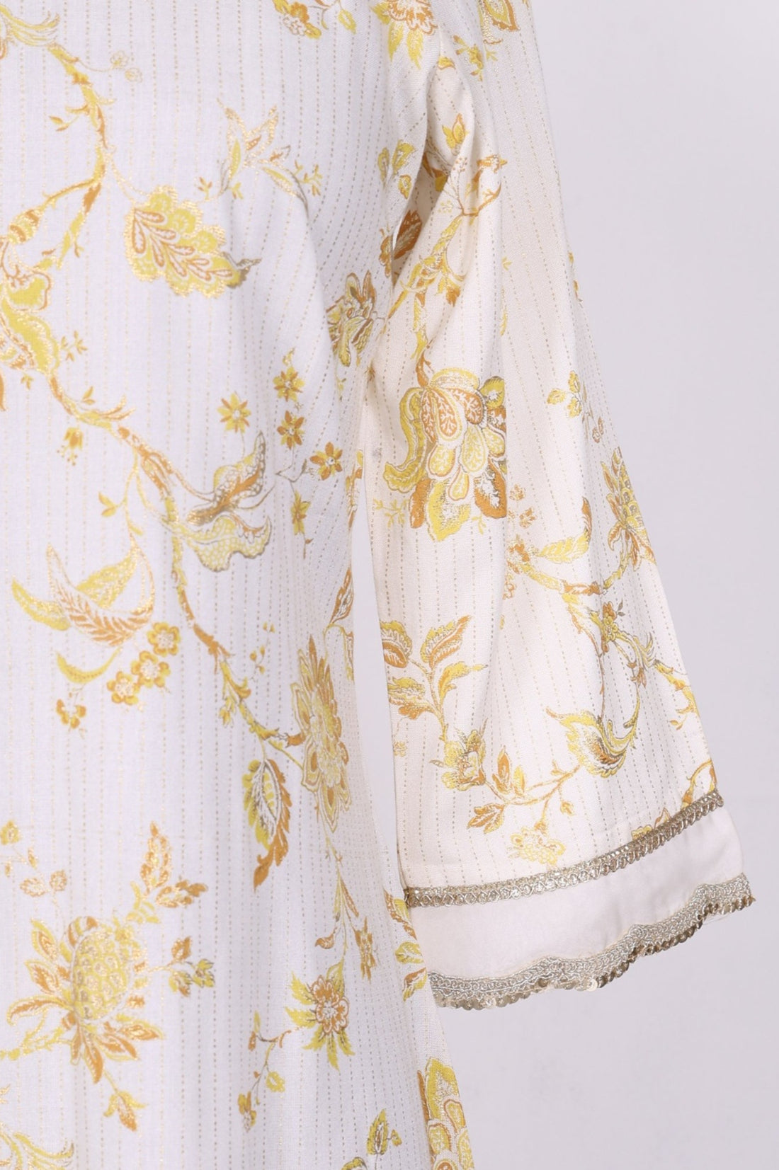 Off White Floral Printed Embroidered Rayon Straight Kurta