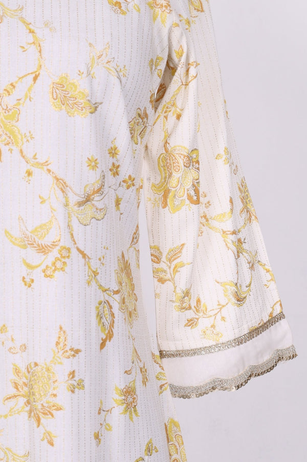 Off White Floral Printed Embroidered Rayon Straight Kurta