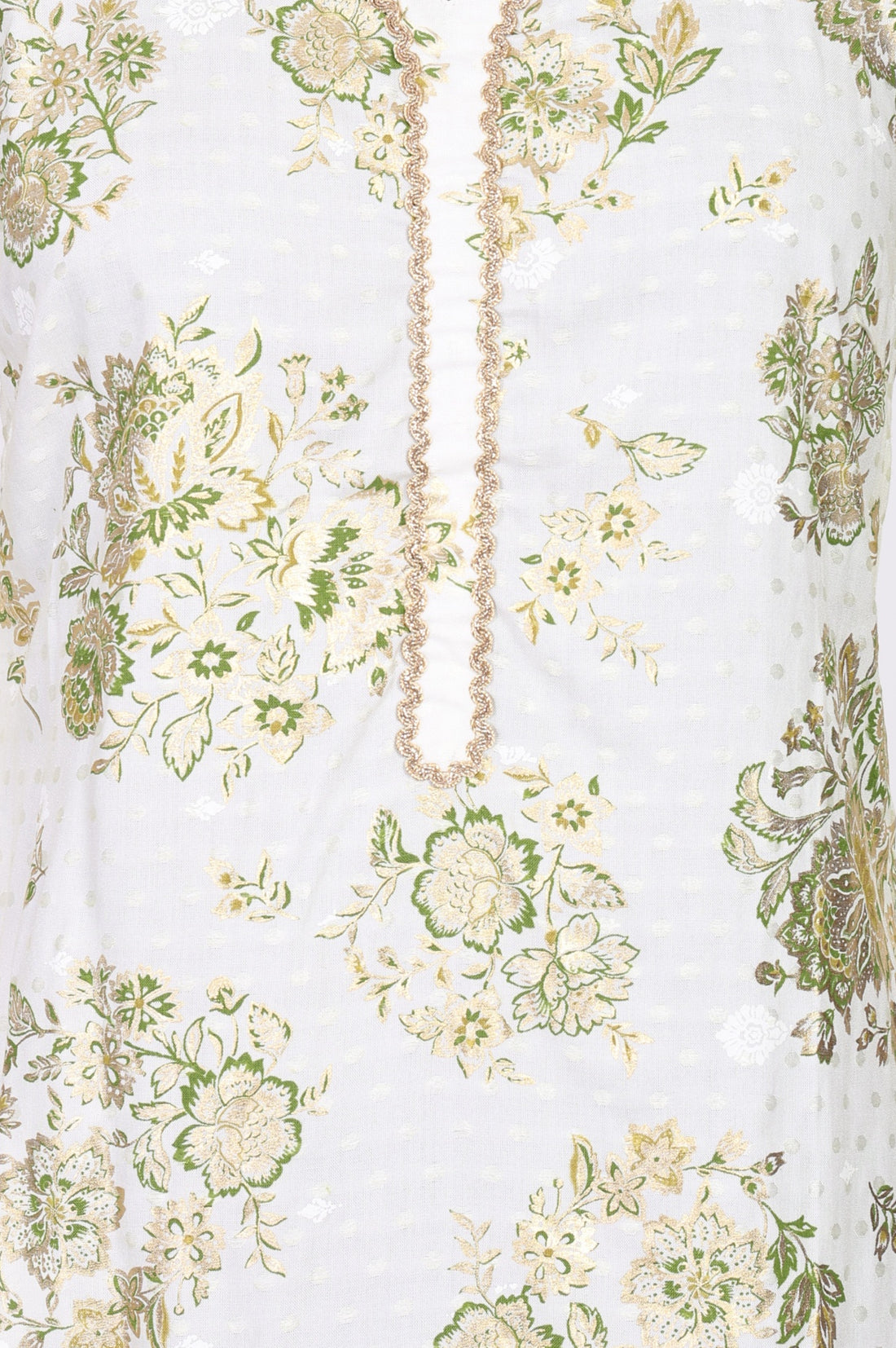 Off White Floral Printed Rayon Straight Kurta with Lace