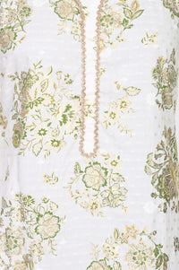 Off White Floral Printed Rayon Straight Kurta with Lace