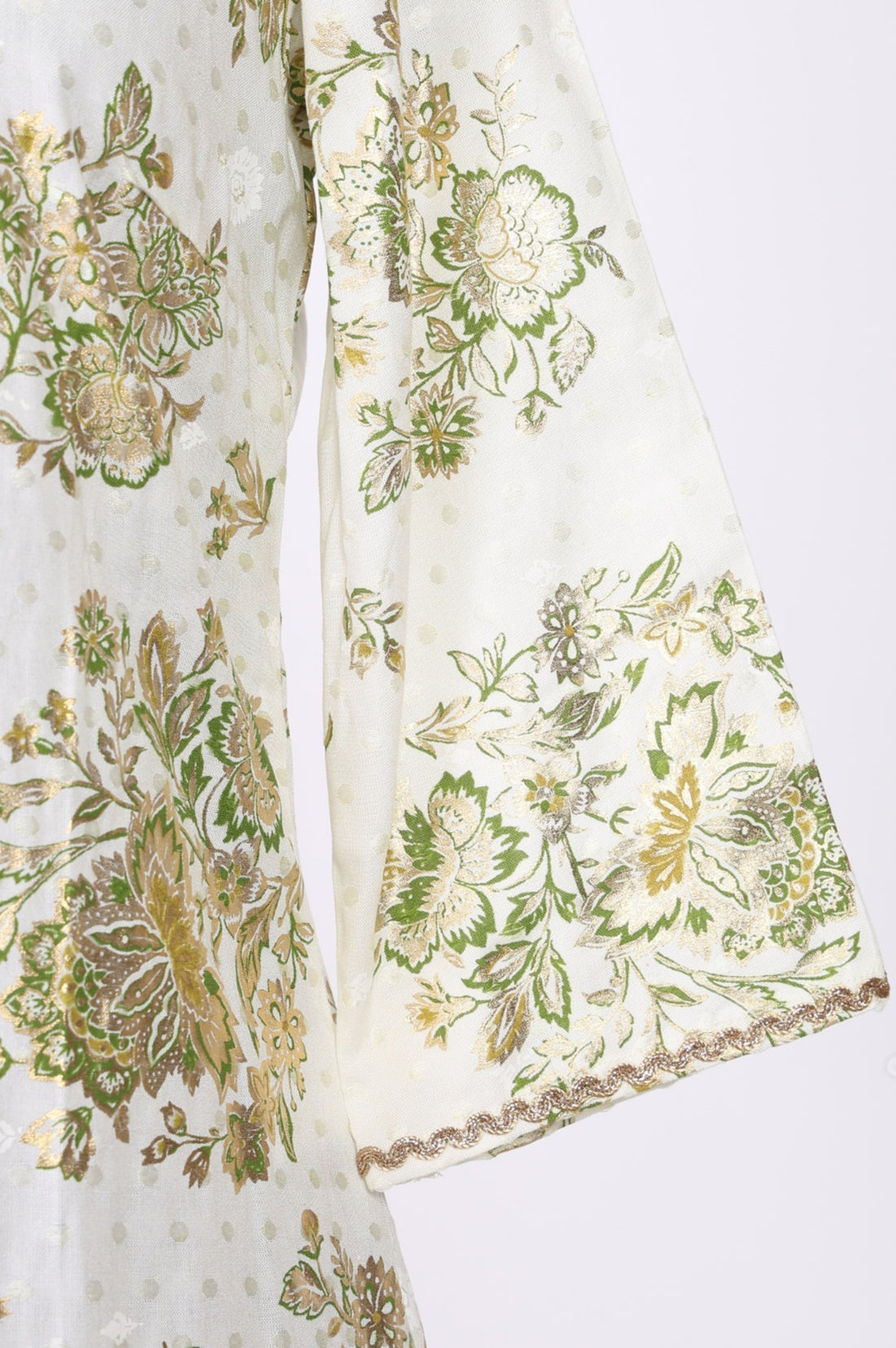 Off White Floral Printed Rayon Straight Kurta with Lace