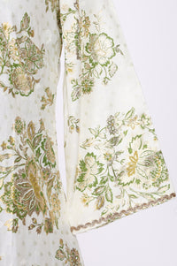 Off White Floral Printed Rayon Straight Kurta with Lace