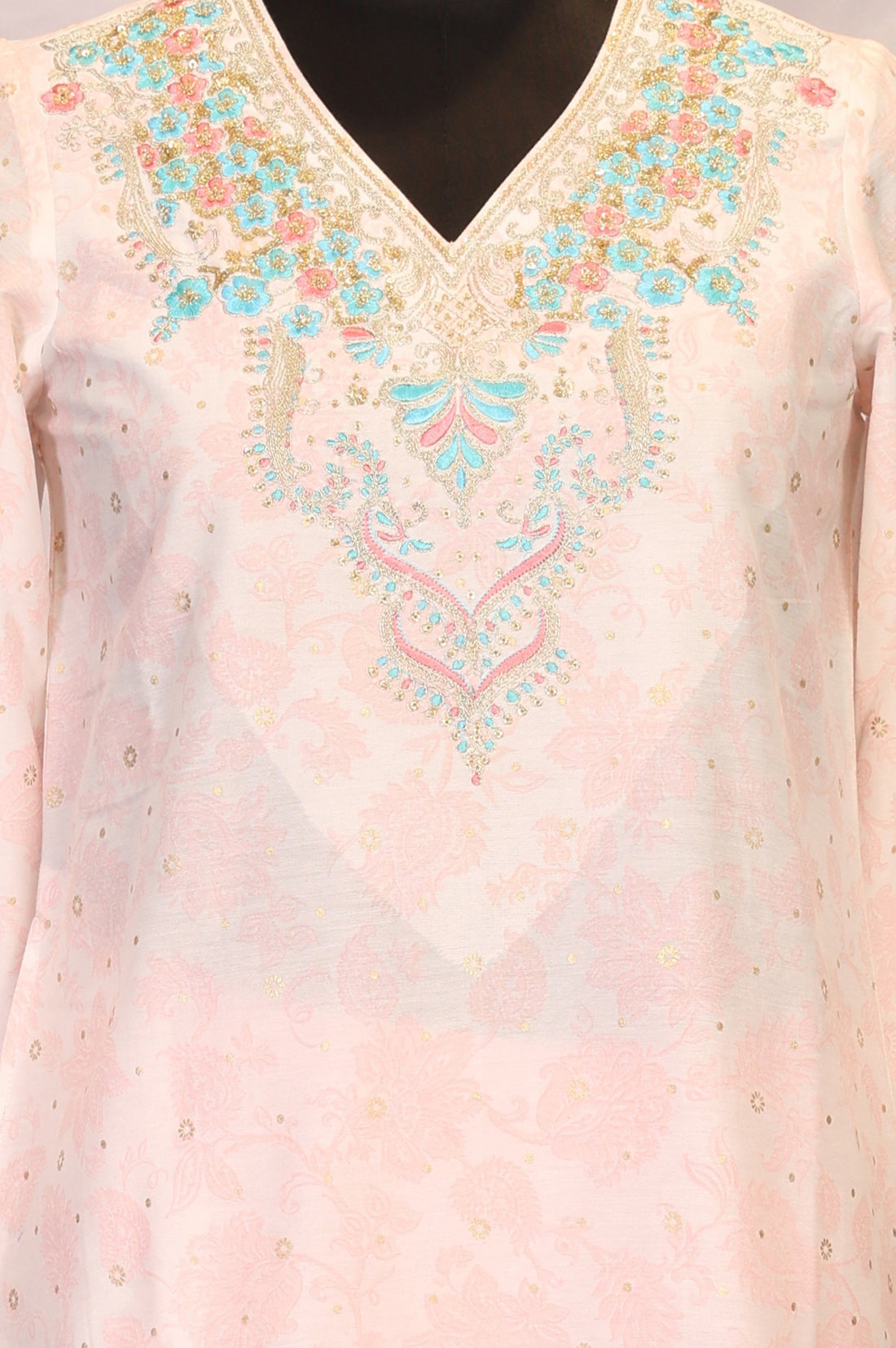 Pink Thread Embroidered Straight Kurta