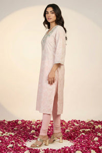 Pink Thread Embroidered Straight Kurta