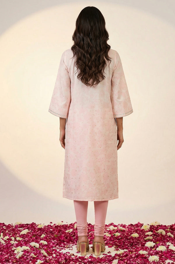 Pink Thread Embroidered Straight Kurta