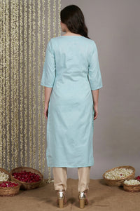 Light Blue Embroidered Mirror work Straight Kurta