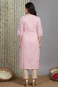Pink Embroidered Mirror work Straight Kurta