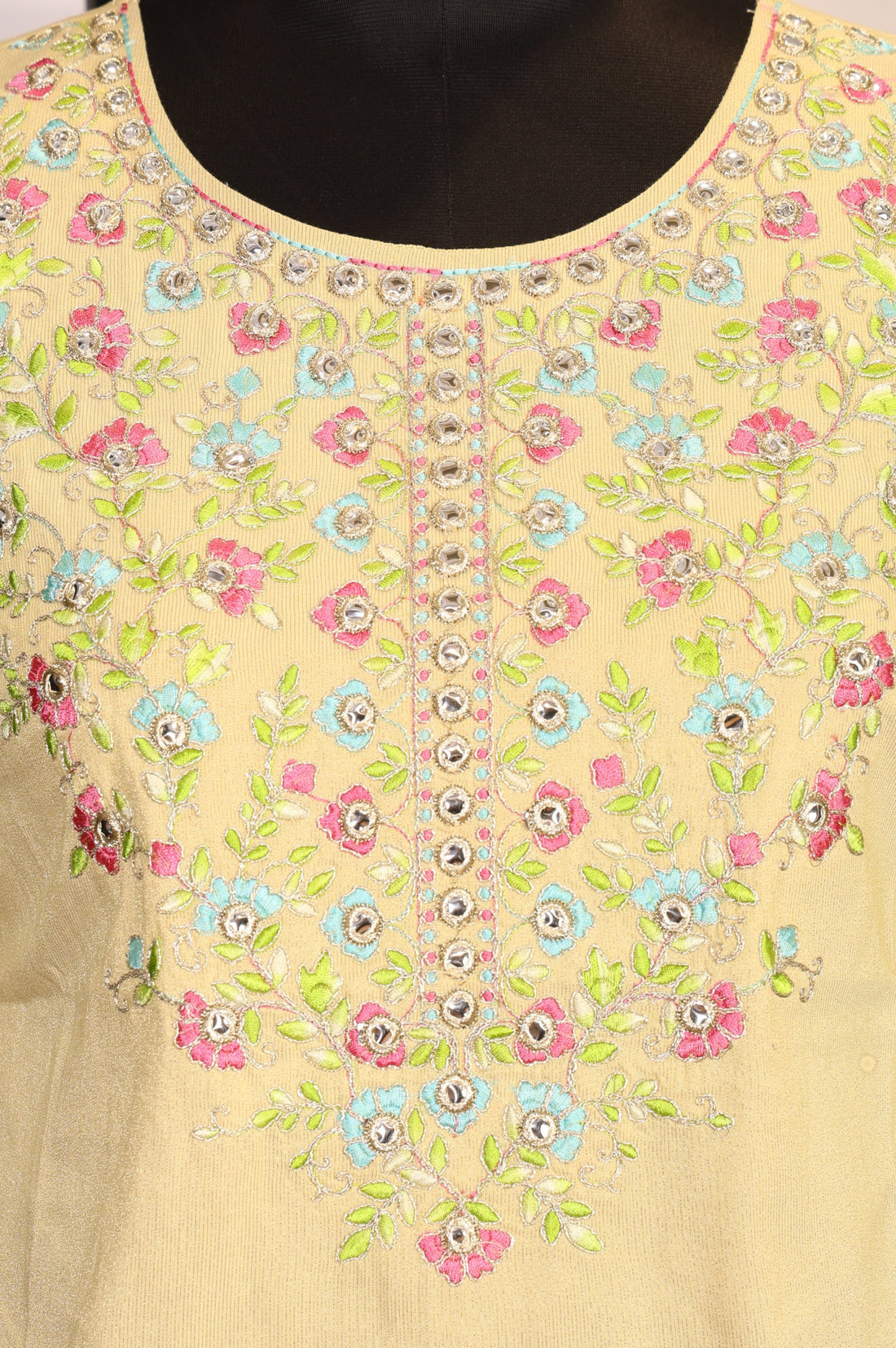 Yellow Zari Embroidered Mirror Work Straight Kurta
