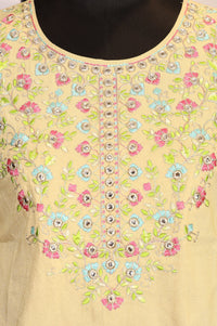 Yellow Zari Embroidered Mirror Work Straight Kurta