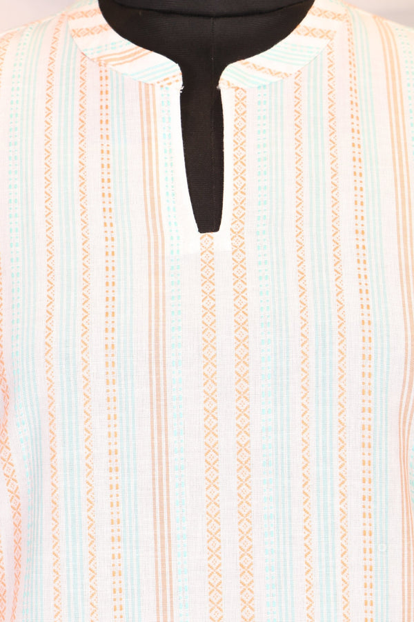 Off White Striped Pure Cotton Straight Kurta
