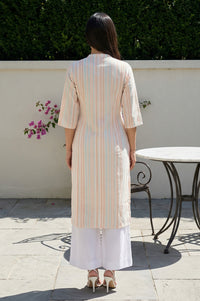 Off White Striped Pure Cotton Straight Kurta