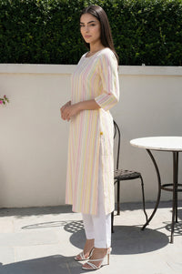 Multicolor Striped Thread Work Pure Cotton Straight Kurta