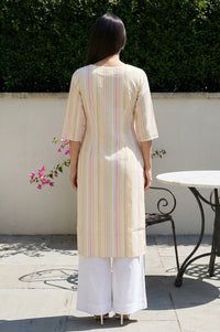 Multicolor Striped Thread Work Pure Cotton Straight Kurta