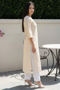 Multicolor Striped Thread Work Pure Cotton Straight Kurta