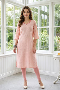 Peach Yarn Dyed Textured Rayon Straight Kurta