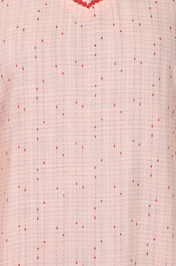 Peach Yarn Dyed Textured Rayon Straight Kurta