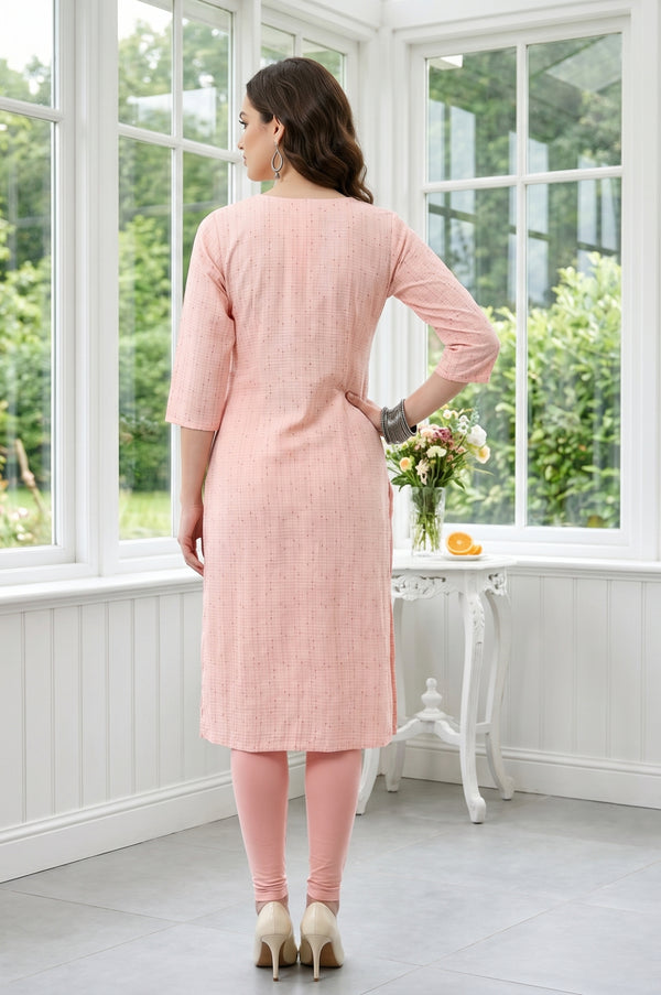 Peach Yarn Dyed Textured Rayon Straight Kurta