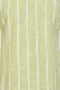 Lime Green Yarn Dyed Striped Lace Pure Cotton Straight Kurta