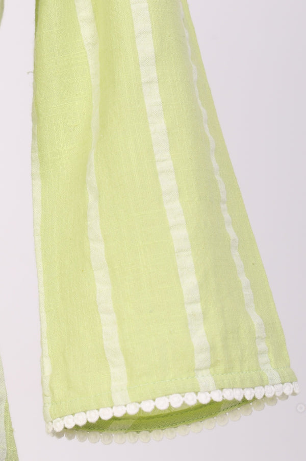 Lime Green Yarn Dyed Striped Lace Pure Cotton Straight Kurta