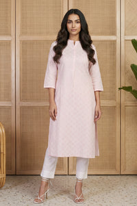 Pink Geometric Printed Woven Design Cotton Blend Straight Kurta