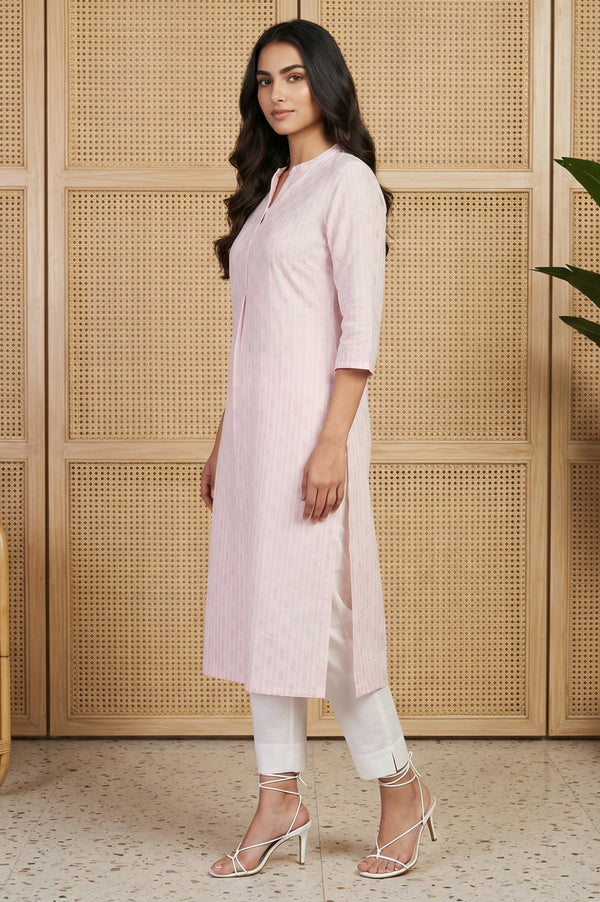 Pink Geometric Printed Woven Design Cotton Blend Straight Kurta