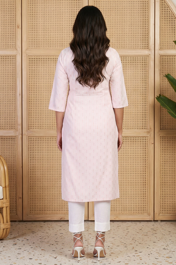 Pink Geometric Printed Woven Design Cotton Blend Straight Kurta