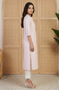 Pink Geometric Printed Woven Design Cotton Blend Straight Kurta