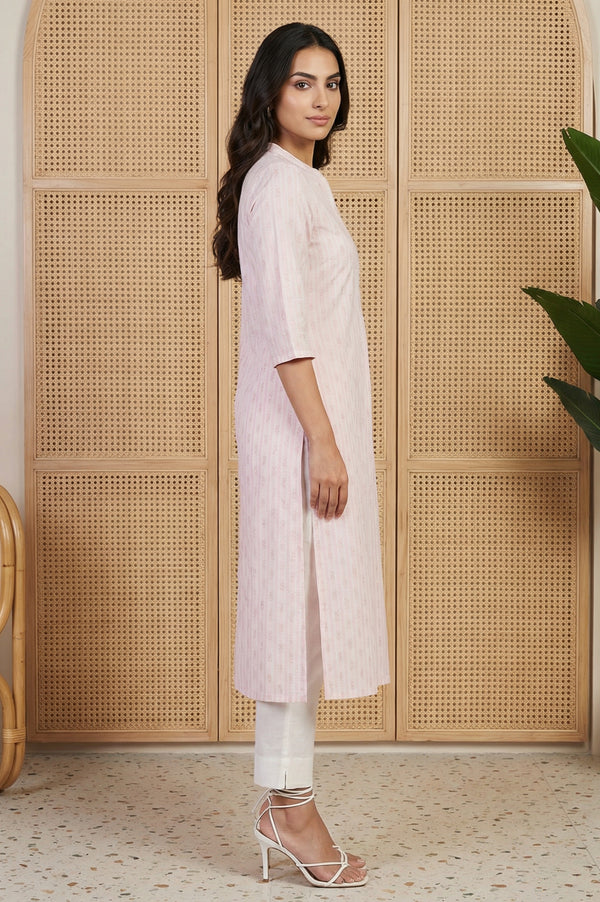 Pink Geometric Printed Woven Design Cotton Blend Straight Kurta