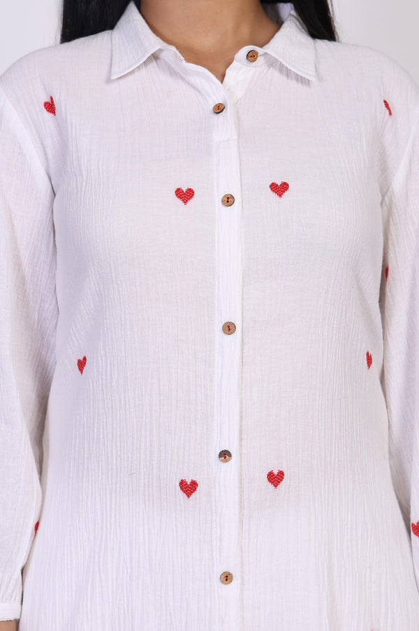 White Thread Embroidered Pure Cotton Straight Kurta