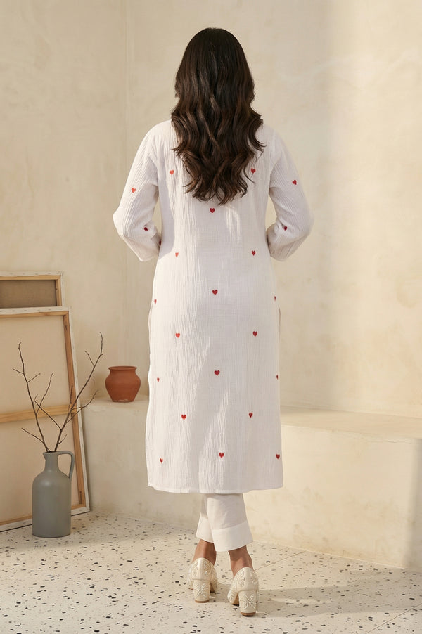 White Thread Embroidered Pure Cotton Straight Kurta