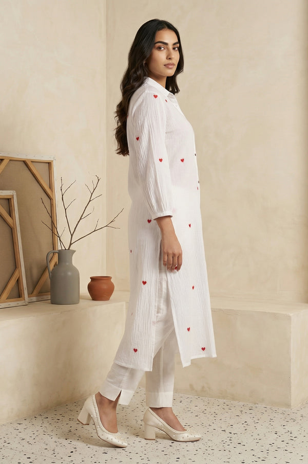 White Thread Embroidered Pure Cotton Straight Kurta