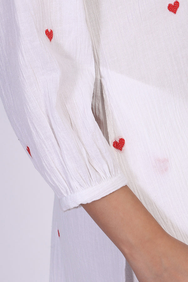 White Thread Embroidered Pure Cotton Straight Kurta