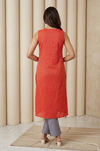 Coral Geometric Printed A-line Kurta