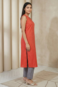 Coral Geometric Printed A-line Kurta