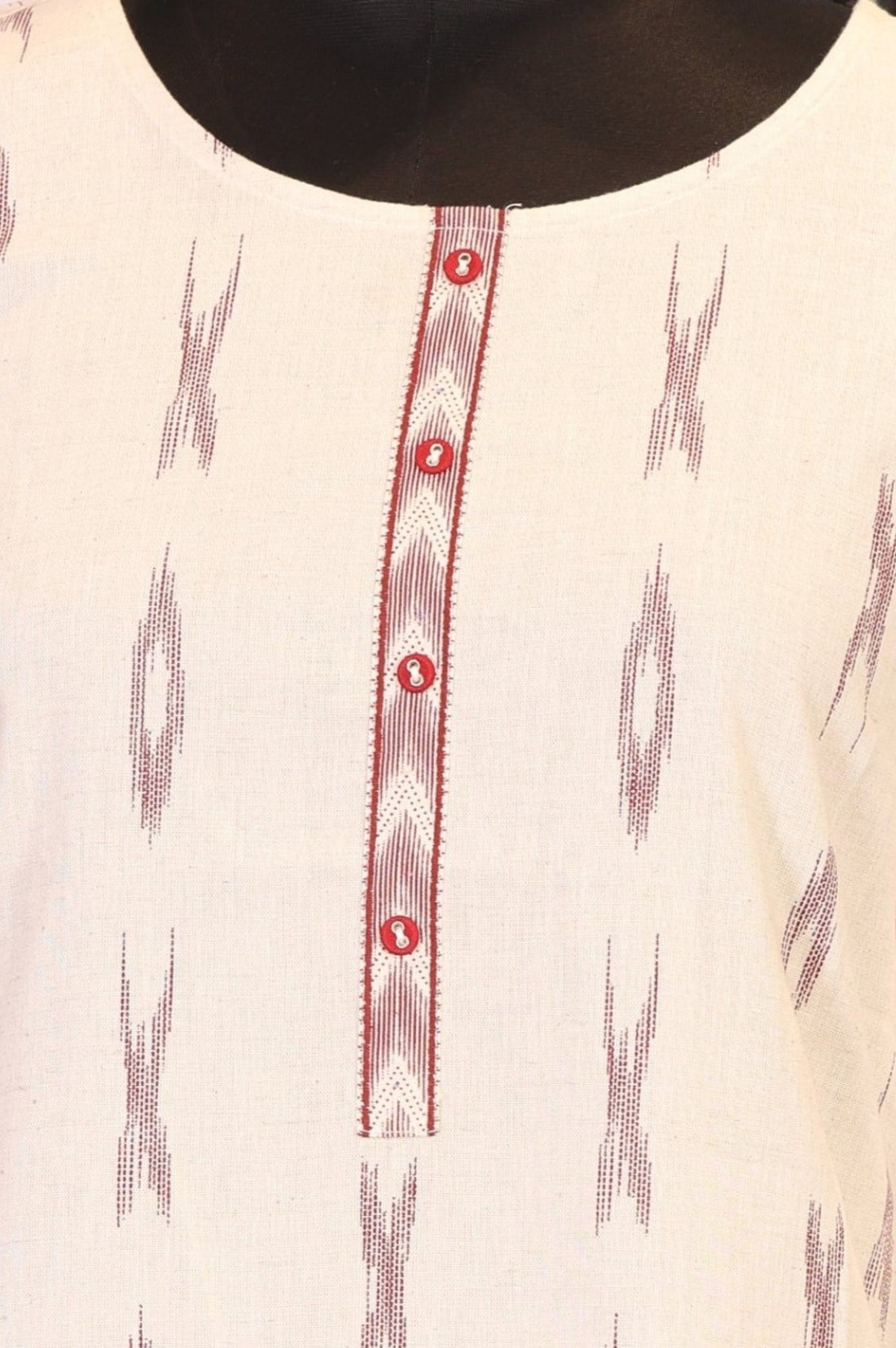 Off White Ikat Printed Cotton Blend Straight Kurta