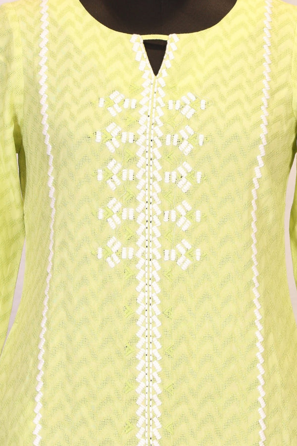 Lime Green Chevron Thread Work Straight Kurta
