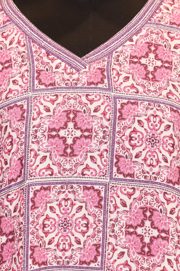 Pink Geometric Printed Modal Straight Kurta